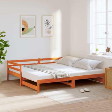 vidaXL Slaapbank met onderschuifbed 80x200 cm massief, Eenpersoons, Bruin, Verzenden, Nieuw