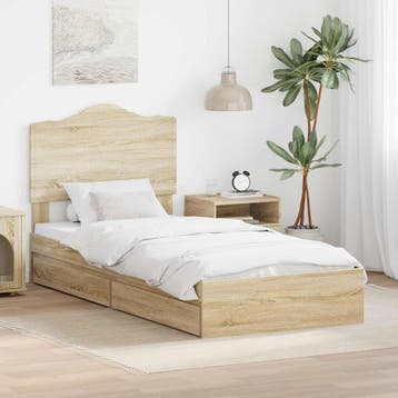 vidaXL Opslag bed met lade Sonoma Eiken 90 x 190 cm Bewerkt, Verzenden, Nieuw, Bruin, Hout