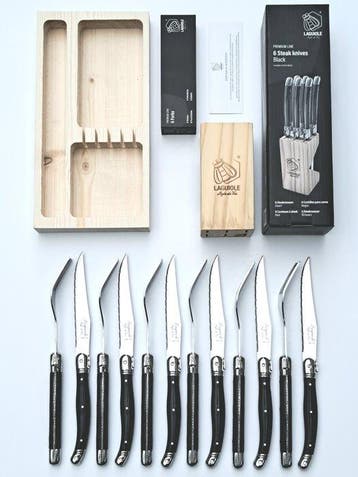 Laguiole - 6x Forks & 6x knives - Black - style de -