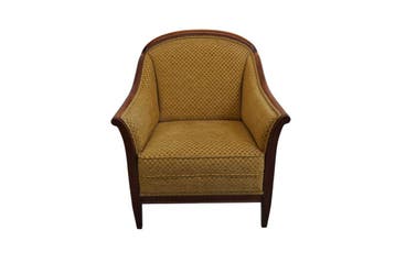 Klassieke fauteuil met houten frame – armstoel met okergele, Ophalen of Verzenden, Nieuw