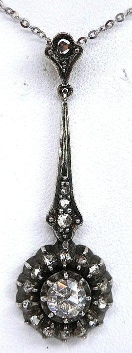 Ketting met hanger - 14 karaat Geel goud, Zilver Diamant, Sieraden, Tassen en Uiterlijk