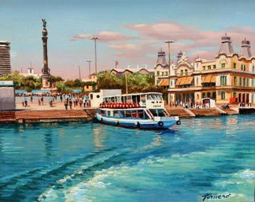 Francesc Torneró Gómez (1936) - Puerto de Barcelona con, Antiek en Kunst