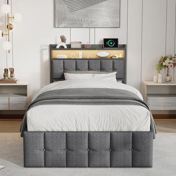 Modern Eenpersoons Bed 90x200cm met LED, USB en Opbergruimte, Huis en Inrichting, Slaapkamer | Bedden, Verzenden, Nieuw
