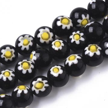 10 x Millefiori glas kralen 8mm bloem gat 1,2mm  Black, Ophalen of Verzenden, Nieuw, Kraal