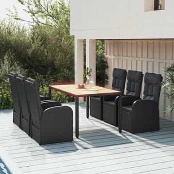 vidaXL 7-delige Tuinset met kussens poly rattan zwart, Verzenden, Nieuw, Tuinset