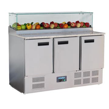 Polar G-serie 3-deurs pizza koelwerkbank met opzetvitrine, Verzenden, Nieuw in verpakking