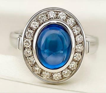 Ring - 18 karaat Witgoud Saffier - Diamant, Nieuw