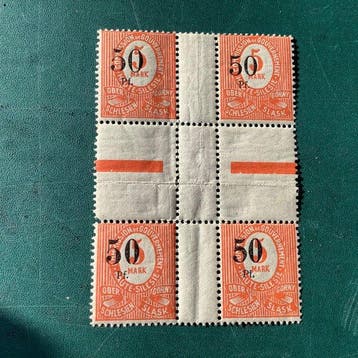 Duitse Rijk 1920 - 50Pf op 5 Mark : Hartstuk met de vier, Gestempeld