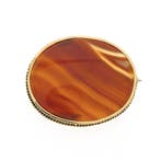Antiek gouden broche met carneool bandagaat, Gebruikt, Overige kleuren, Ophalen of Verzenden, Met edelsteen