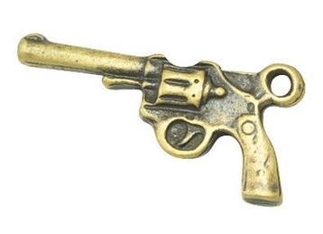 4 x Tibetaans zilveren bedeltje van een pistool revolver..., Hobby en Vrije tijd, Ophalen of Verzenden, Nieuw, Kraal