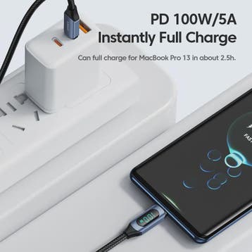 Toocki USB-C naar USB-C Kabel 100W PD Fast Charging met Digi, Verzenden, Nieuw