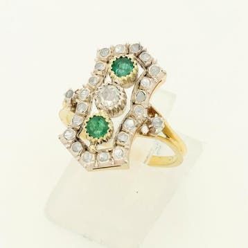 Ring - 18 karaat Geel goud, Witgoud Smaragd - Diamant, Nieuw