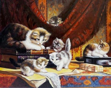 N. Winston (XX-XXI) - Famille de Chats et la Bibliothèque -