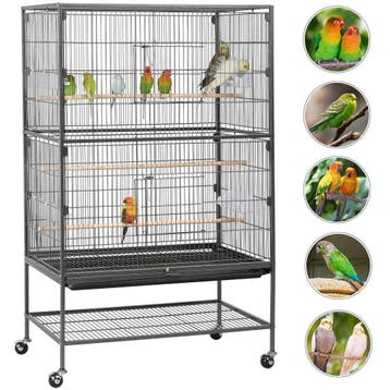 2dekans | Yaheetech Vogelkooi 132 cm - Zwart - Groot - Met, Ophalen of Verzenden, Zo goed als nieuw