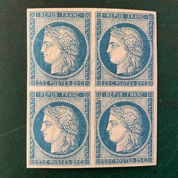 Franse kolonie - 25 cent Ceres in blok van vier - MNH/MH, Gestempeld