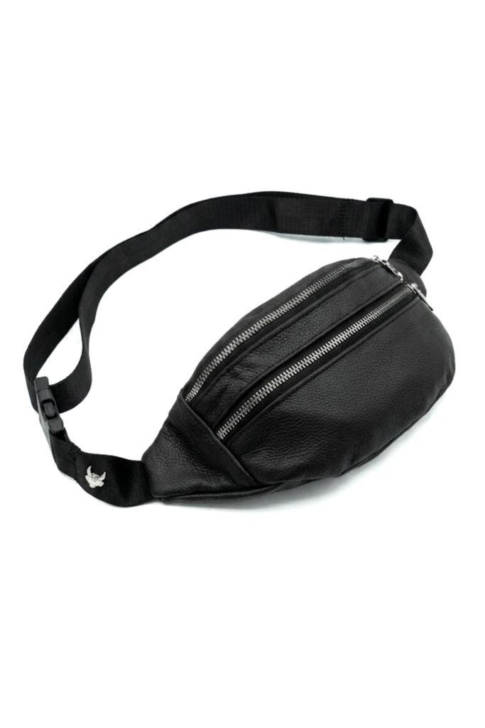 KIMU® Heuptas Zwart Twee Ritsen Echt Leer Fanny Pack met Voo, Sieraden, Tassen en Uiterlijk, Tassen | Damestassen, Overige typen