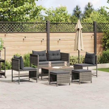 vidaXL Tuinbankenset met kussen 6 pcs Grijs en Donkergrijs, Verzenden, Nieuw, Rotan, 6 zitplaatsen