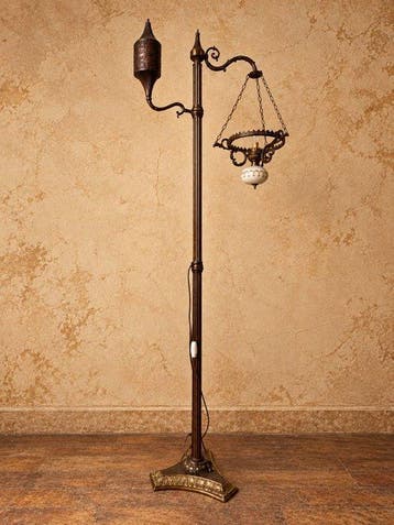 Lamp - Messing, Glas, Plastic - Vloerlamp, Antiek en Kunst