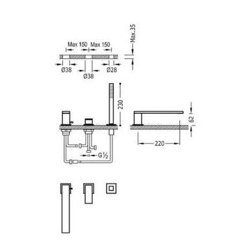Badrand Mengkraan Tres Cuadro met Handdouche 22x6.2 cm, Ophalen of Verzenden, Nieuw