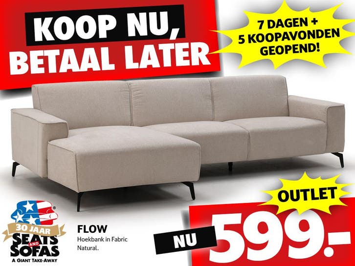 Flow Hoekbank nu €599.- Betaal in 3x zonder rente!!, Huis en Inrichting, Banken | Bankstellen
