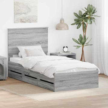 vidaXL Bedframe met lade Grijs Sonoma 90 x 190 cm, Eenpersoons, Verzenden, Nieuw, Grijs