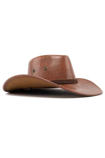 KIMU® Cowboyhoed Leatherlook Cognacbruin Cognac Bruin Leren, Ophalen of Verzenden, Nieuw, Overige maten, Carnaval