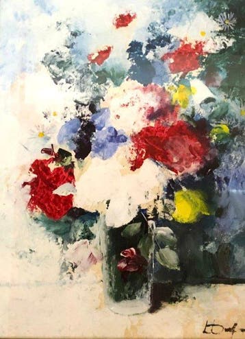 Franse school (XX) - Bouquet di fiori colorati in vaso, Antiek en Kunst