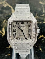 Cartier Santos - Nieuw WSSA0018 - Iced Out - Diamonds, Overige merken, Staal, Staal, Polshorloge