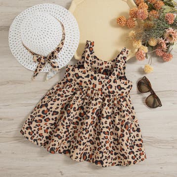 Zomerjurk Baby Meisje Luipaardprint met Strik en Mutsje - Ka, Verzenden, Nieuw