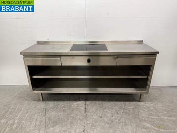 RVS Werktafel met inbouw inductie Fornuis 188 cm 400V Horeca, Ophalen of Verzenden, Gebruikt