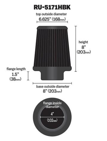 K&N Universal Rubber Filter-Round Tapered 4in Flange ID x, Ophalen of Verzenden, Nieuw