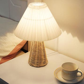 Rattan tafellamp met stoffen kap, Verzenden, Nieuw