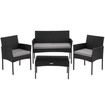 Wicker tuinset Palese voor 4 personen - zwart, Tuin en Terras, Verzenden, Nieuw