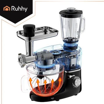 Ruhhy 3-in-1 planetaire keukenmachine 6,2 l zwart met gla..., Ophalen of Verzenden, Nieuw