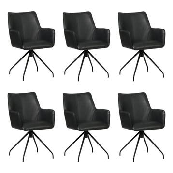 Set van 6 Leren draaibare eetkamerstoelen Wave - Granada, Huis en Inrichting, Stoelen, Ophalen of Verzenden, Nieuw, Leer, Vijf, Zes of meer stoelen
