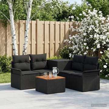 vidaXL Bankstel 6 st 4-Aantal zitplaatsen Zwart Poly Rattan, Verzenden, Nieuw, Rotan, 6 zitplaatsen