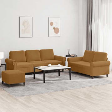 vidaXL 3-delige Loungeset met kussens fluweel bruin, Huis en Inrichting, Banken | Bankstellen, Verzenden, Nieuw, Vierpersoons of meer