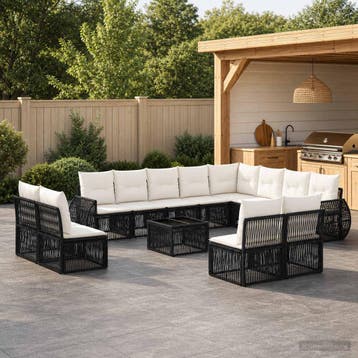 vidaXL Tuinbankenset 13 st Zwart en Cream Wit poly rattan, Verzenden, Nieuw, 3 zitplaatsen
