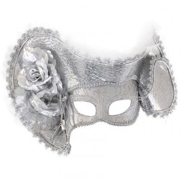 Oogmasker Venetië met hoed goud / zilver / rood - Zilver, Verzenden, Nieuw