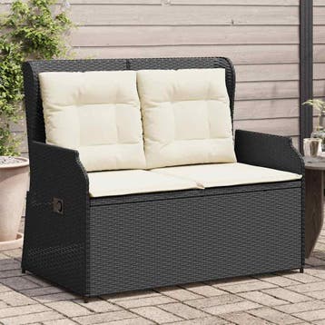 vidaXL Tuinbankje verstelbaar met kussens poly rattan zwart, Verzenden, Nieuw