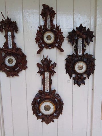 Aneroid barometer (4) - Hout - Antieke jacht Barometers.
