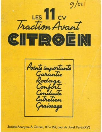 1952 CITROËN TRACTION AVANT INSTRUCTIEBOEKJE FRANS, Auto diversen