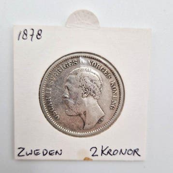 Zweden. Oscar II. 2 Kronor 1878 (Zonder minimumprijs), Postzegels en Munten, Gestempeld
