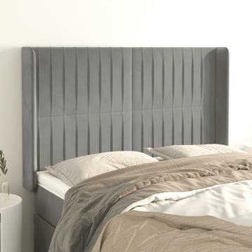 vidaXL Hoofdbord met randen 147x16x118/128 cm fluweel, Huis en Inrichting, Verzenden, Nieuw, Grijs, Stof