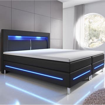 Boxspringbed / Boxspring Norfolk - 140 x 200 cm - Zwart - LE, Verzenden, Nieuw