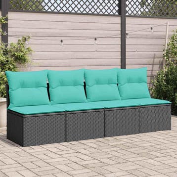 vidaXL Tuinbank 4-zits met kussens poly rattan zwart, Verzenden, Nieuw