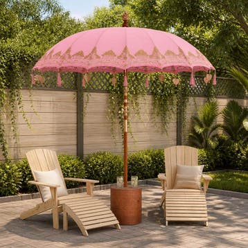 vidaXL Balinese parasol met basis Roze en Bruin Ø 210-220 cm, Verzenden, Nieuw