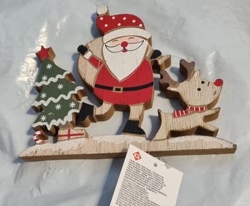 Kerst houten decoratie - Kerstboom met kerstman en rendier, Diversen, Kerst, Verzenden, Nieuw