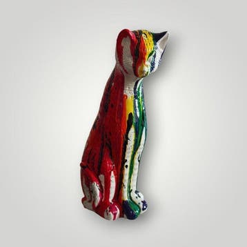RED - sculptuur, Cat white color - 24 cm - Hars - 2025