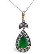 Ketting met hanger - 12 kt. Geel goud, Zilver Smaragd -